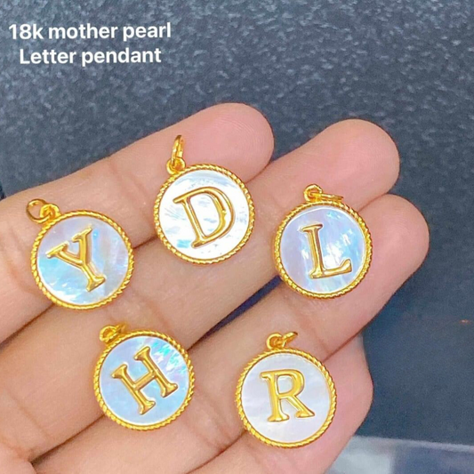 Mother Pearl Letter Pendant Ampaw 18k Saudi Gold