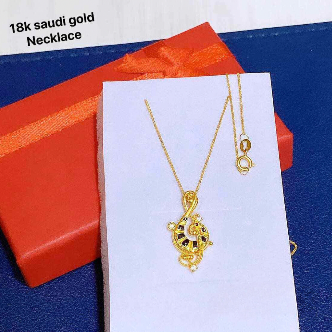 Set Musical Note Chain & Pendant Necklace Ampaw 18k Saudi Gold