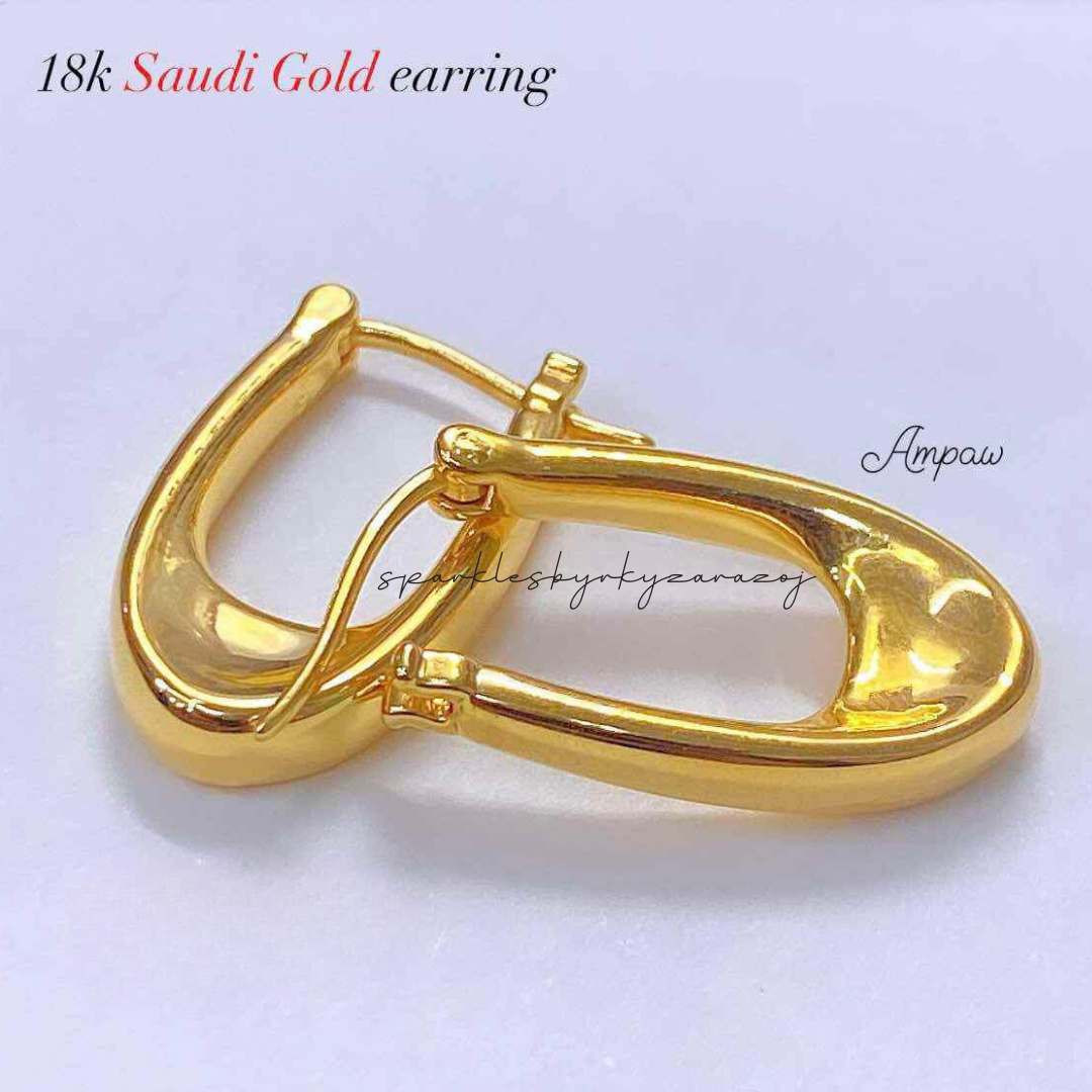 Oval Shape Hoop Earrings Ampaw 18k Saudi Gold