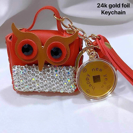 #2 Owl Bag KeyChain Lucky Charm 24k Gold