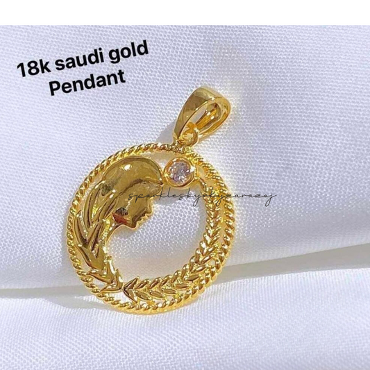 Palay Leaf & Face Pendant 18k Saudi Gold