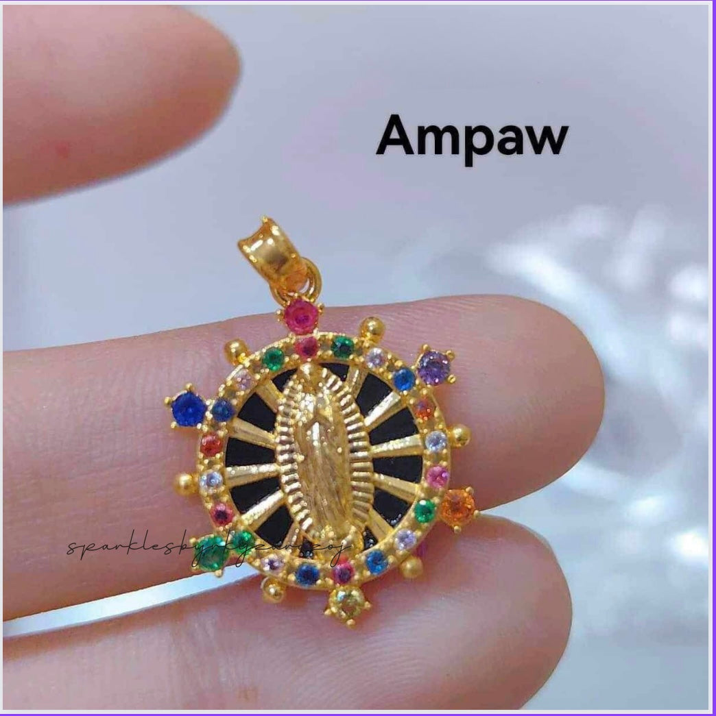 Mary stone gold ampaw 18k saudi gold pendant