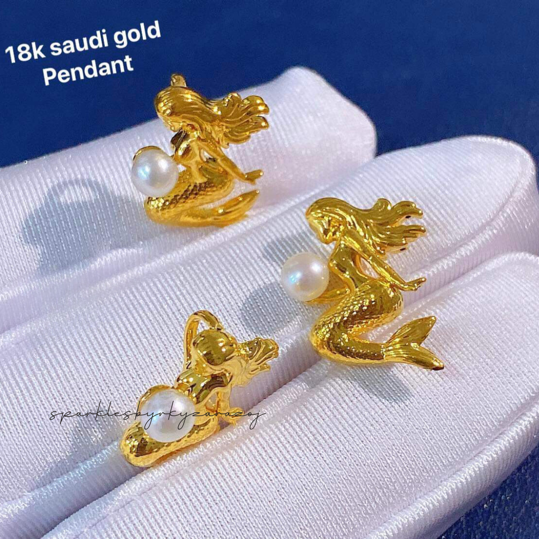 Pearl mermaid ampaw 18k saudi gold pendant