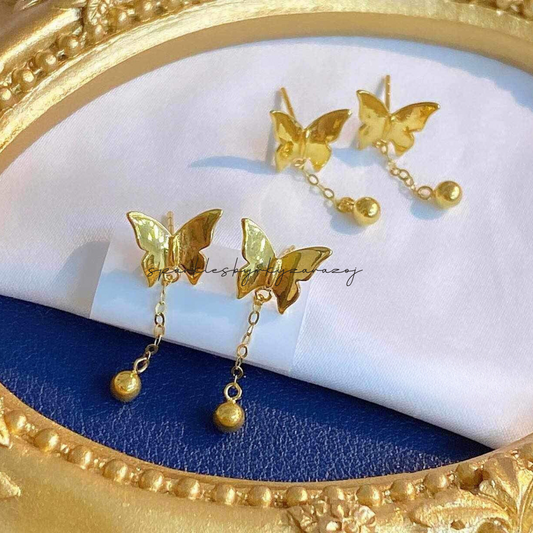 Butterfly earings solid 18k saudi gold