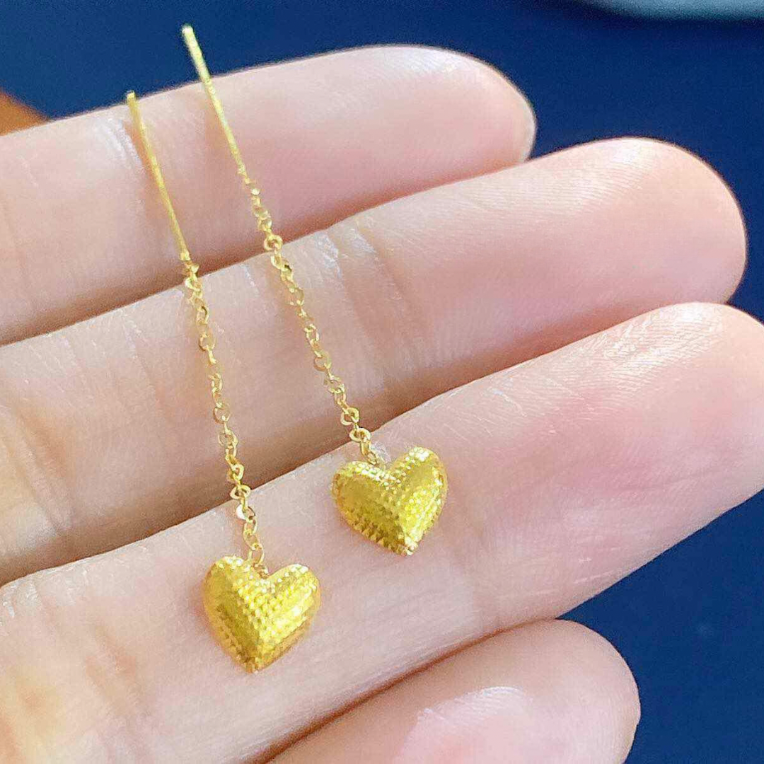 Heart earrings solid 18k saudi gold