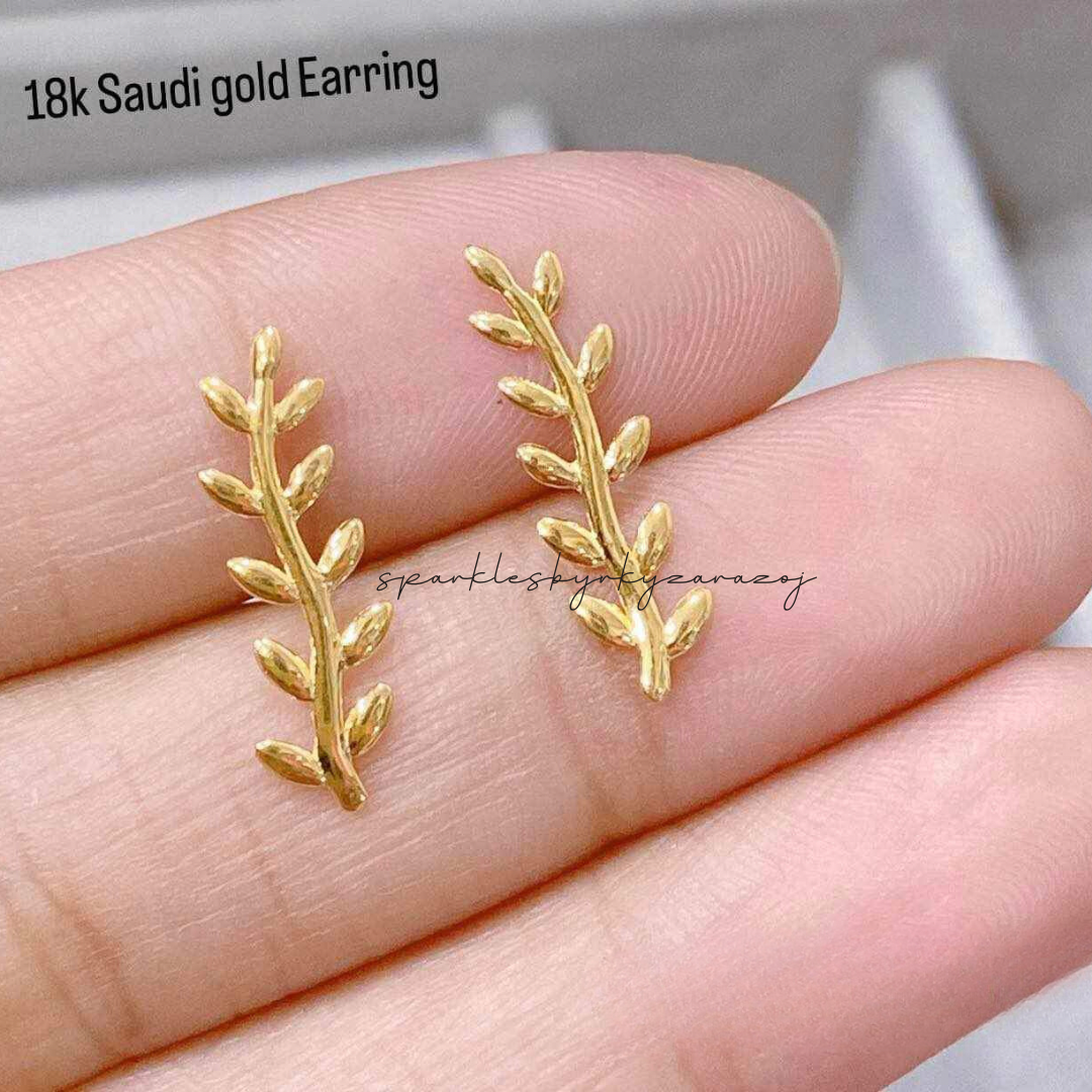 Olive branch earrings solid 18k saudi gold