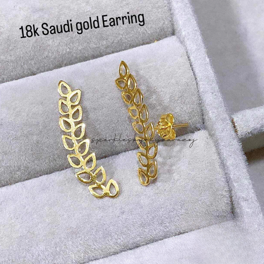 Leaf branch earrings solid 18k saudi gold