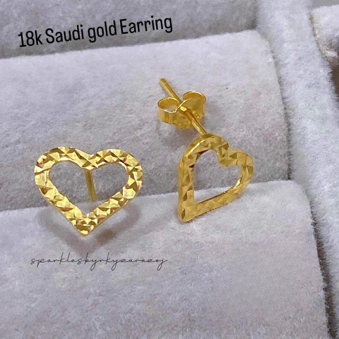 Diacut heart solid earrings 18k saudi gold