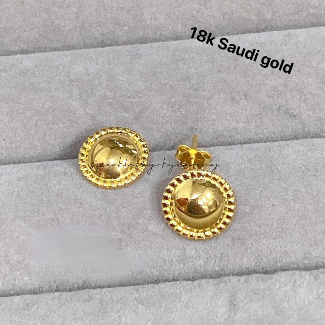 Gold tone round clip earrings solid 18k saudi gold