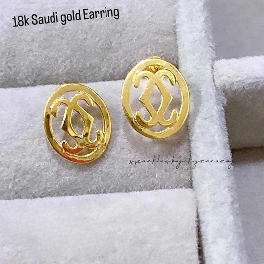 Golden round CC Inspired earrings solid 18k saudi gold