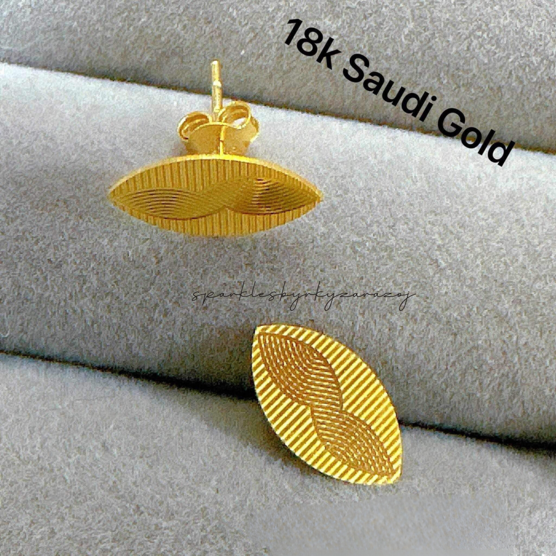 Eye shape earrings solid 18k saudi gold