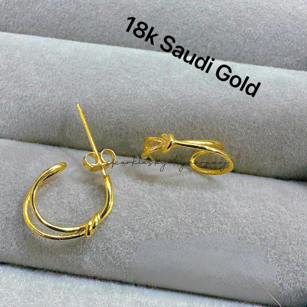 Knot C hoop earrings solid 18k saudi gold