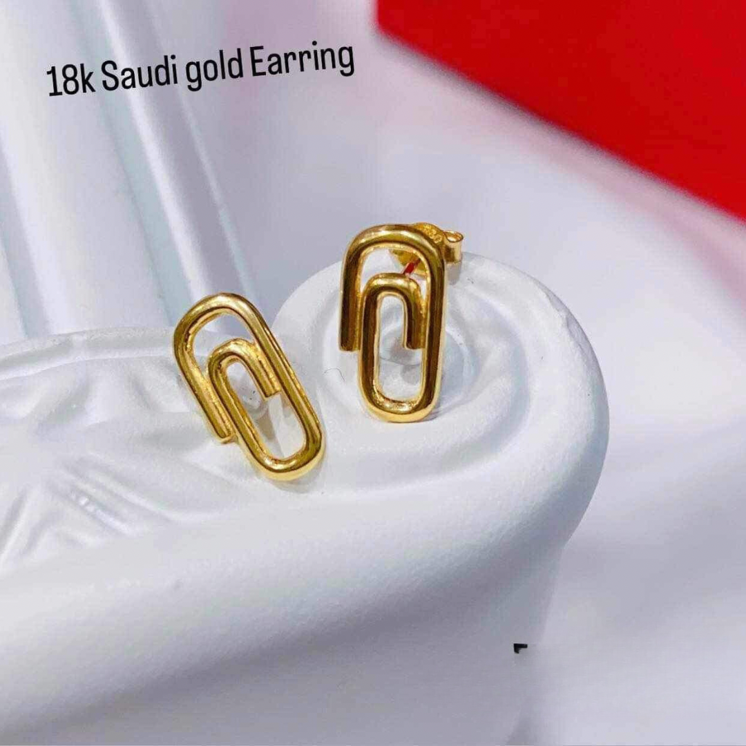 Single paperclip earrings solid 18k saudi gold