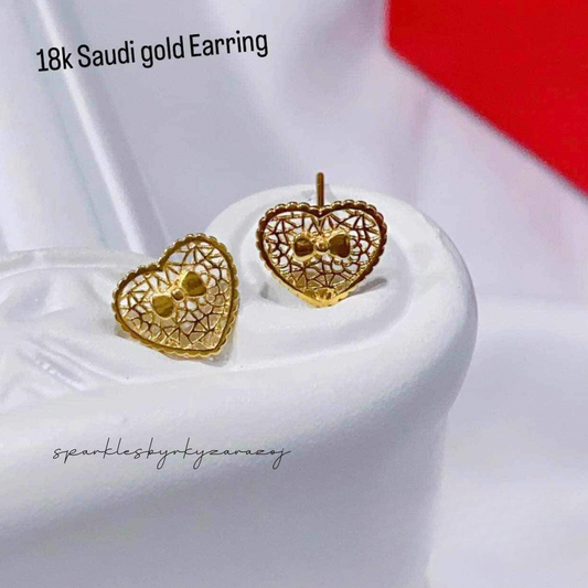 Ribbon heart earrings solid 18k saudi gold