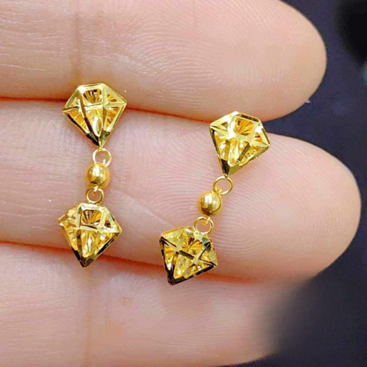 Double Diamond shape earrings solid 18k saudi gold