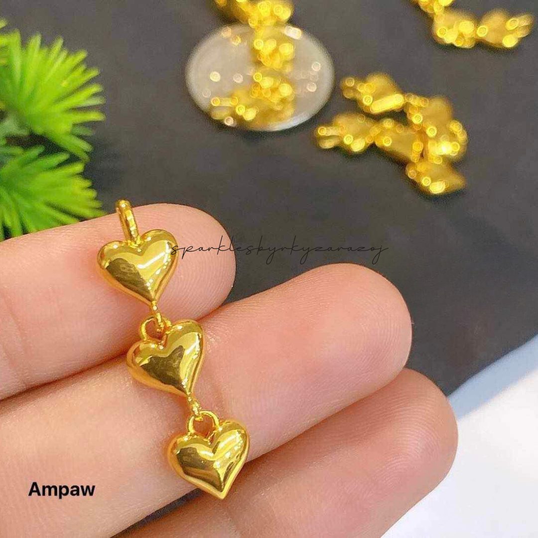 Triple heart pendant ampaw 18k saudi gold