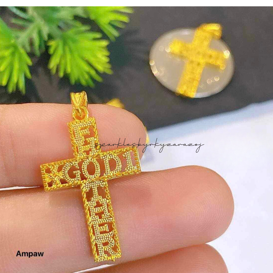 Father GOD cross pendant ampaw 18k saudi gold