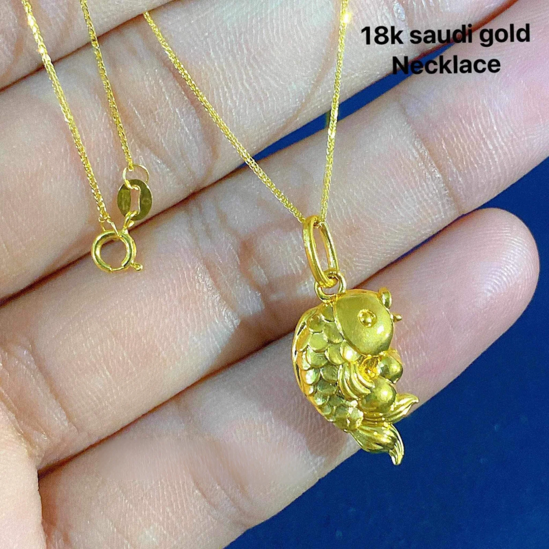 Set Koi Foxtail Chain & Pendant Ampaw 18k Saudi Gold