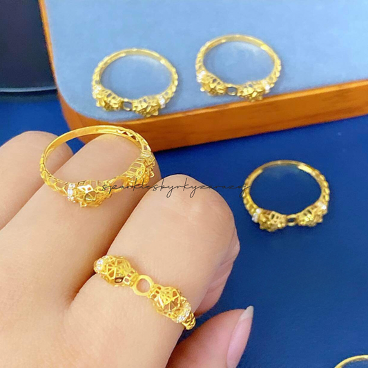 Double Leopard Ring Solid 18k Saudi Gold