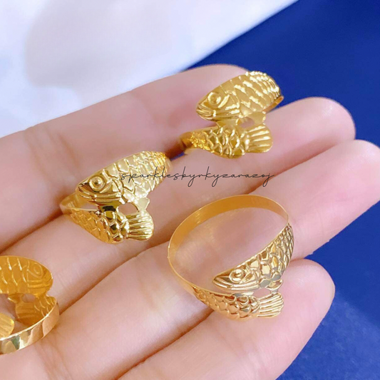 Arwana Fish Lucky Charm Ring Solid 18k Saudi Gold