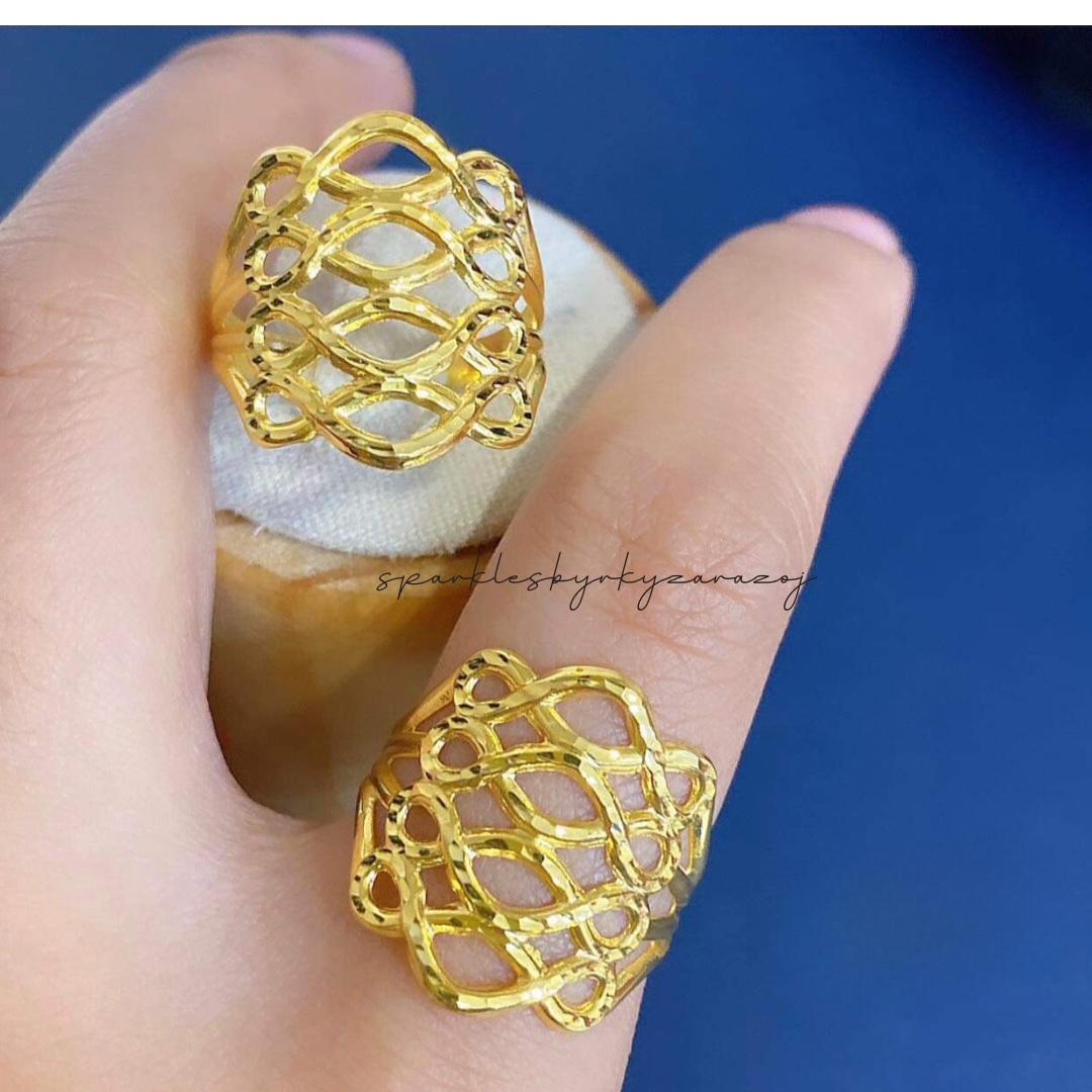 Net Style Ring Solid 18k Saudi Gold