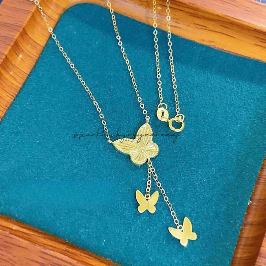 Triple Butterfly Necklace Solid 18k Saudi Gold