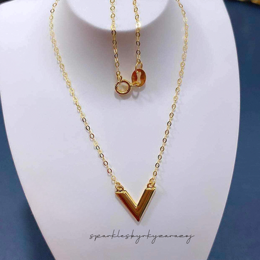 V Necklace Solid 18k Saudi Gold