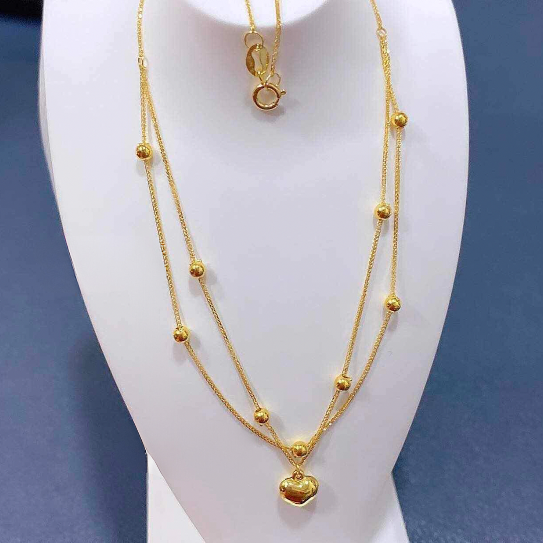 Ball Station Necklace Solid 18k Saudi Gold