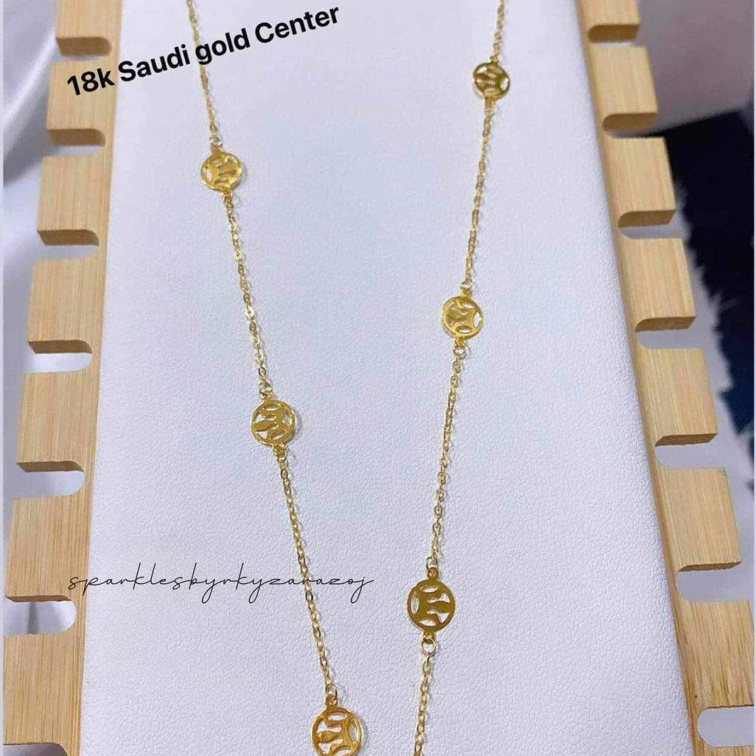 Station Crown Necklace Solid 18k Saudi Gold