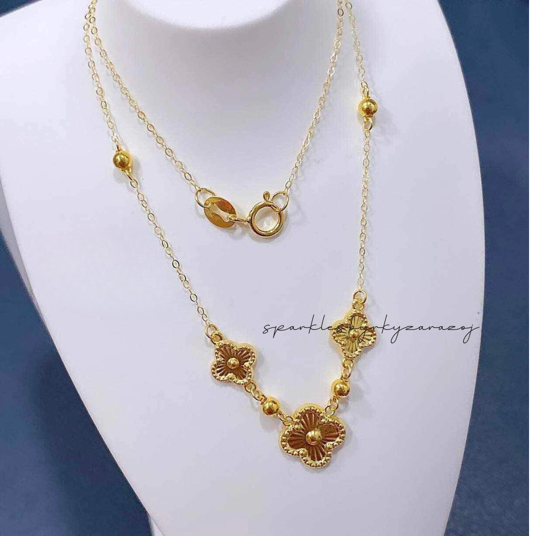 Gold Flower Clover Style Chain Solid 18k Saudi Gold