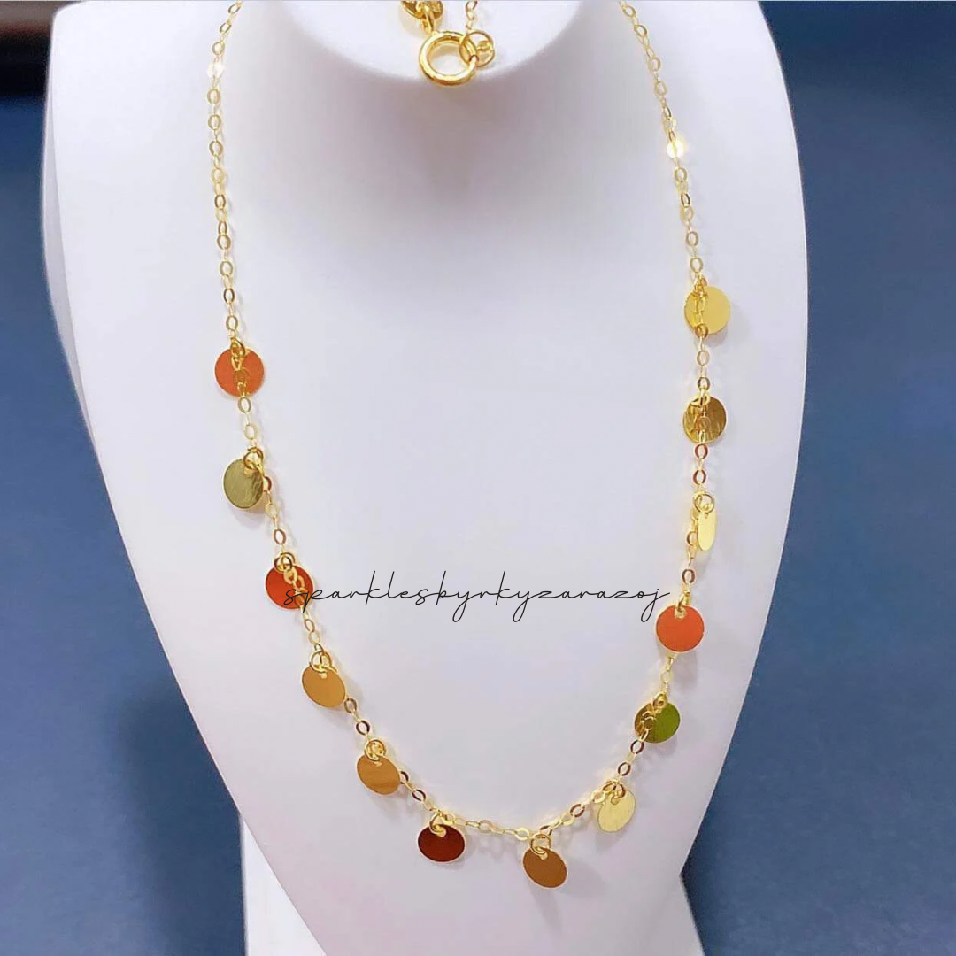 Disc Centered Necklace Solid 18k Saudi Gold