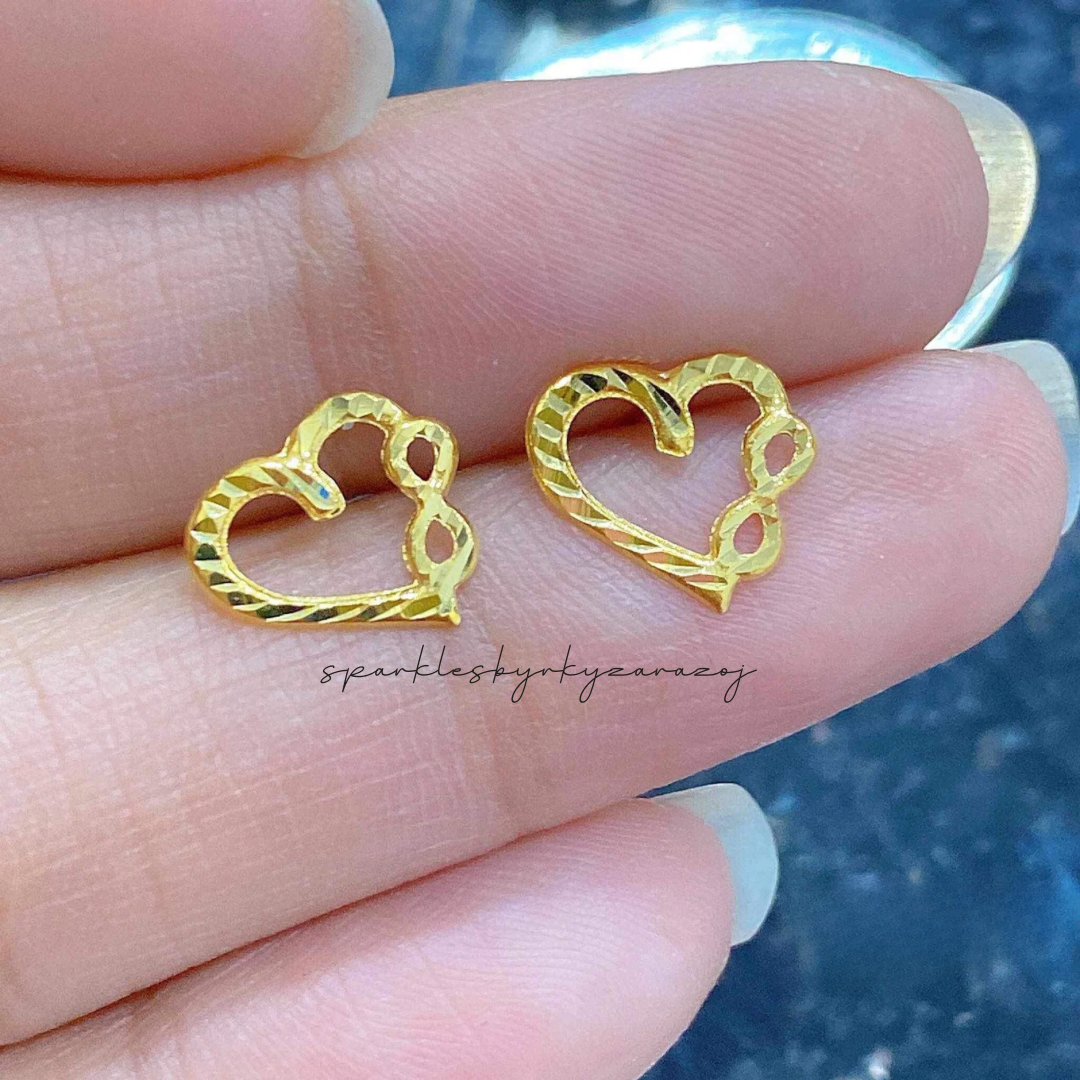 Infi Heart Earrings Solid 18k Saudi Gold