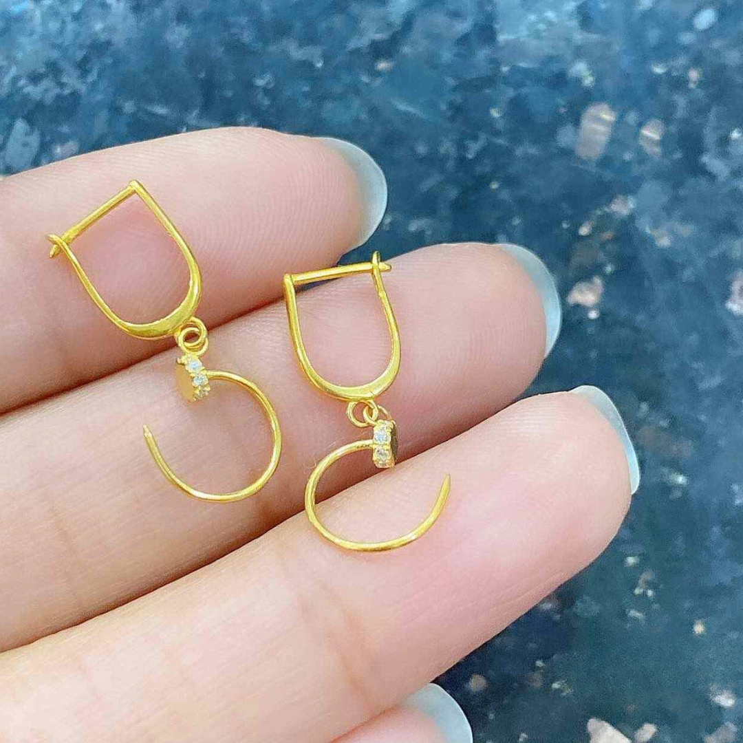 Hook Style Earrings Solid 18k Saudi Gold