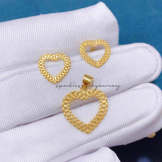 Set Rolex Style Heart Pendant Solid 18k Saudi Gold