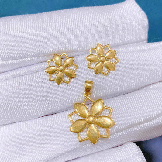 Set Flower Pendant Solid 18k Saudi Gold