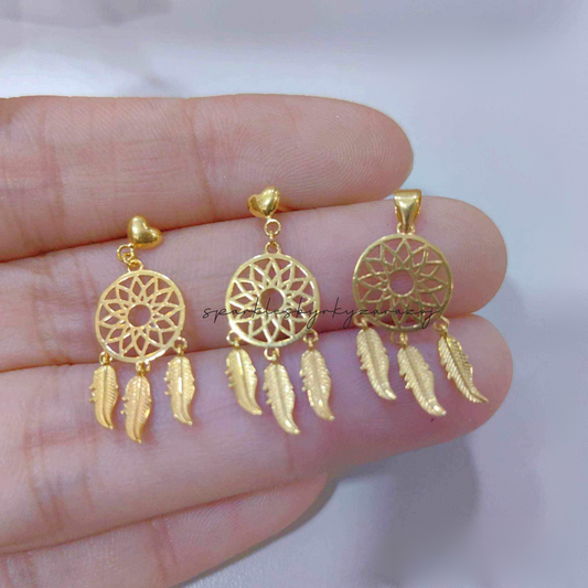 Set Dream Catcher Pendant Solid 18k Saudi Gold