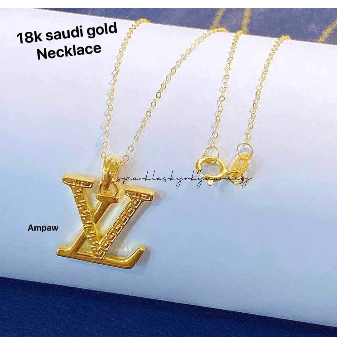 Set Golden LV Chain & Pendant Ampaw 18k Saudi Gold