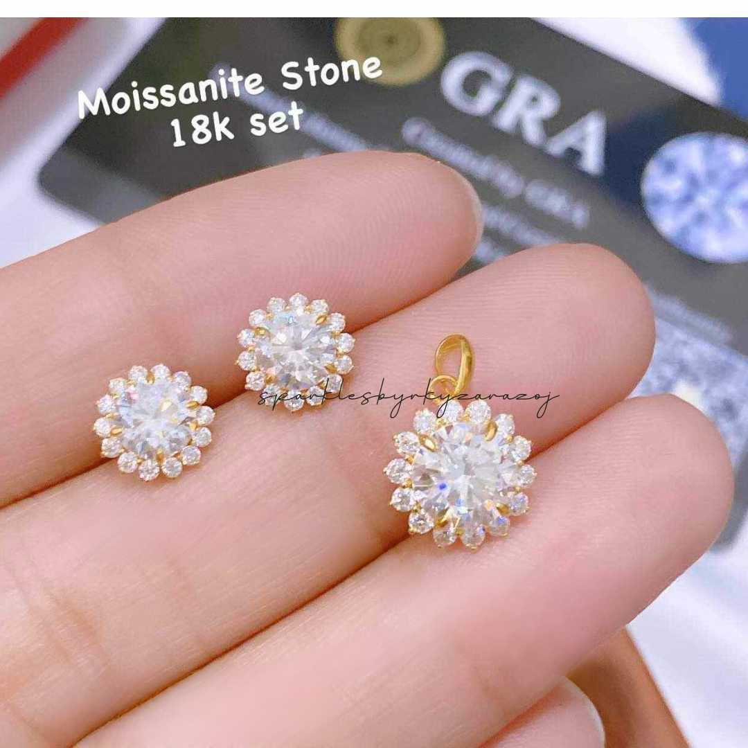 Set Crystal Moissanite Diamond Pendant Ampaw 18k Saudi Gold