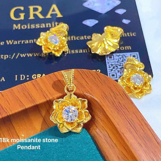 Golden Flower Moissanite Diamond Pendant Ampaw 18k Saudi Gold