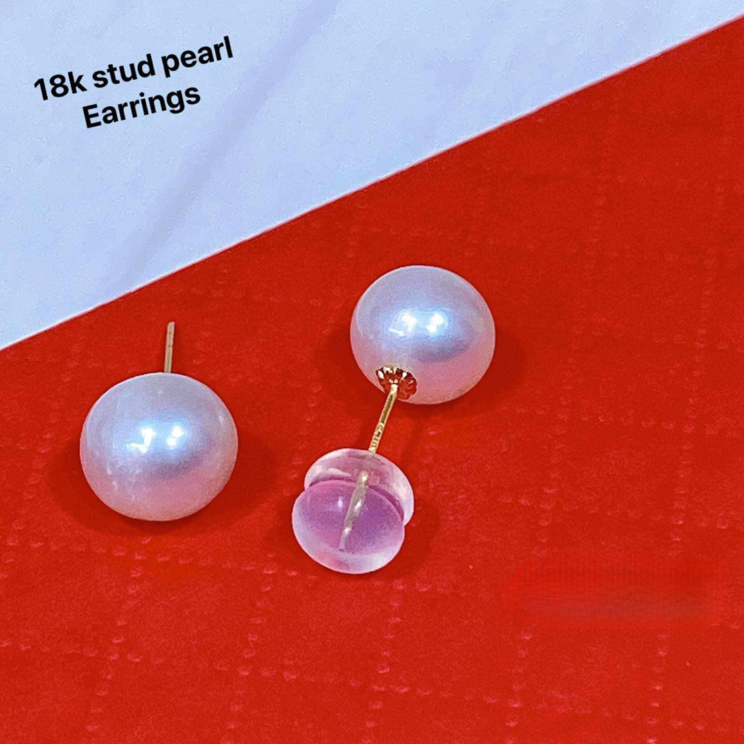 Stud Pearl Earrings Ampaw 18k Saudi Gold