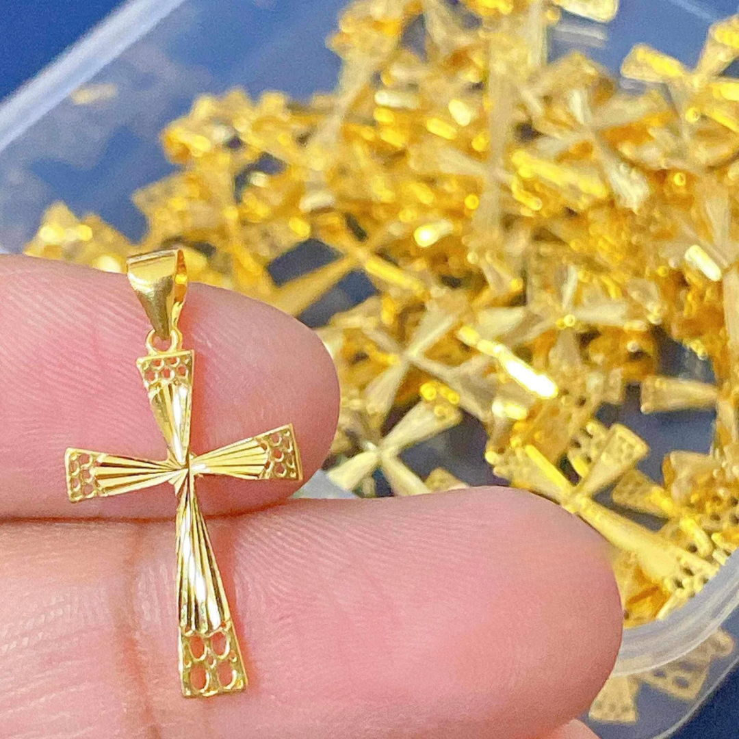 #24 Golden Cross Pendant Solid 18k Saudi Gold