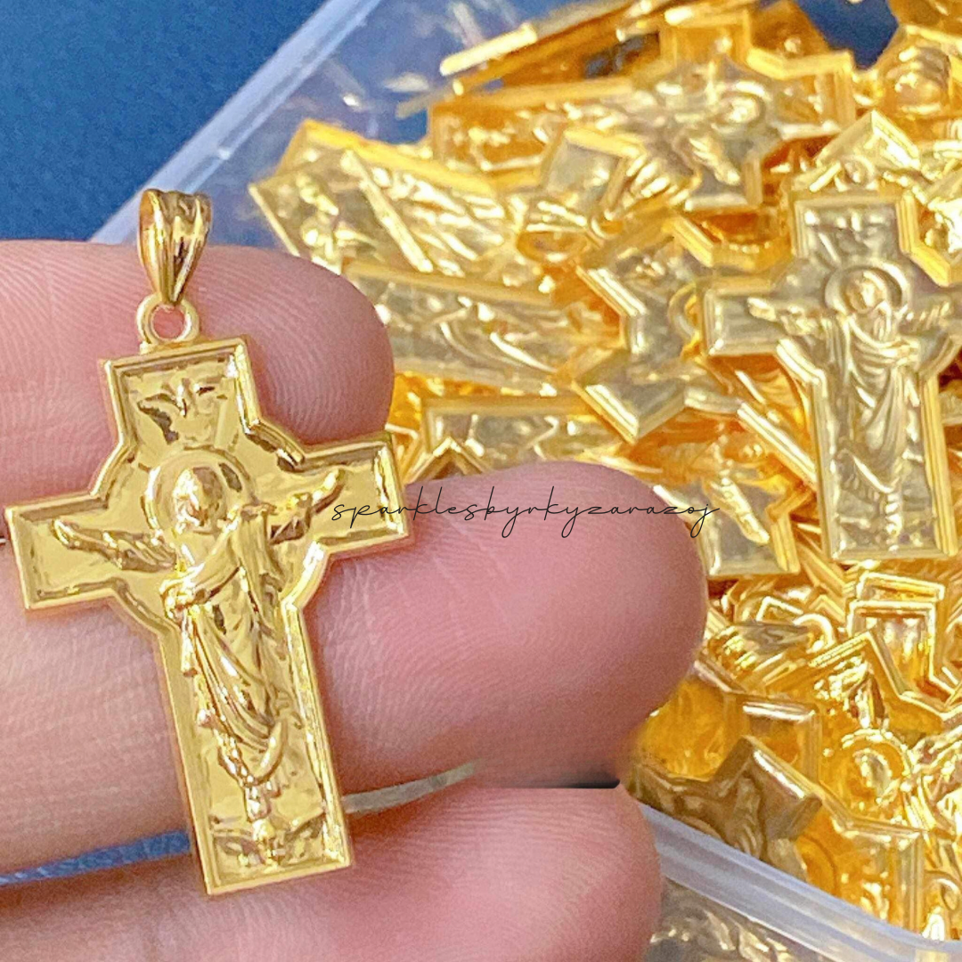 #21 Golden Jesus in the Cross Pendant Solid 18k Saudi Gold