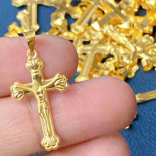#13 Golden Cross Pendant Solid 18k Saudi Gold