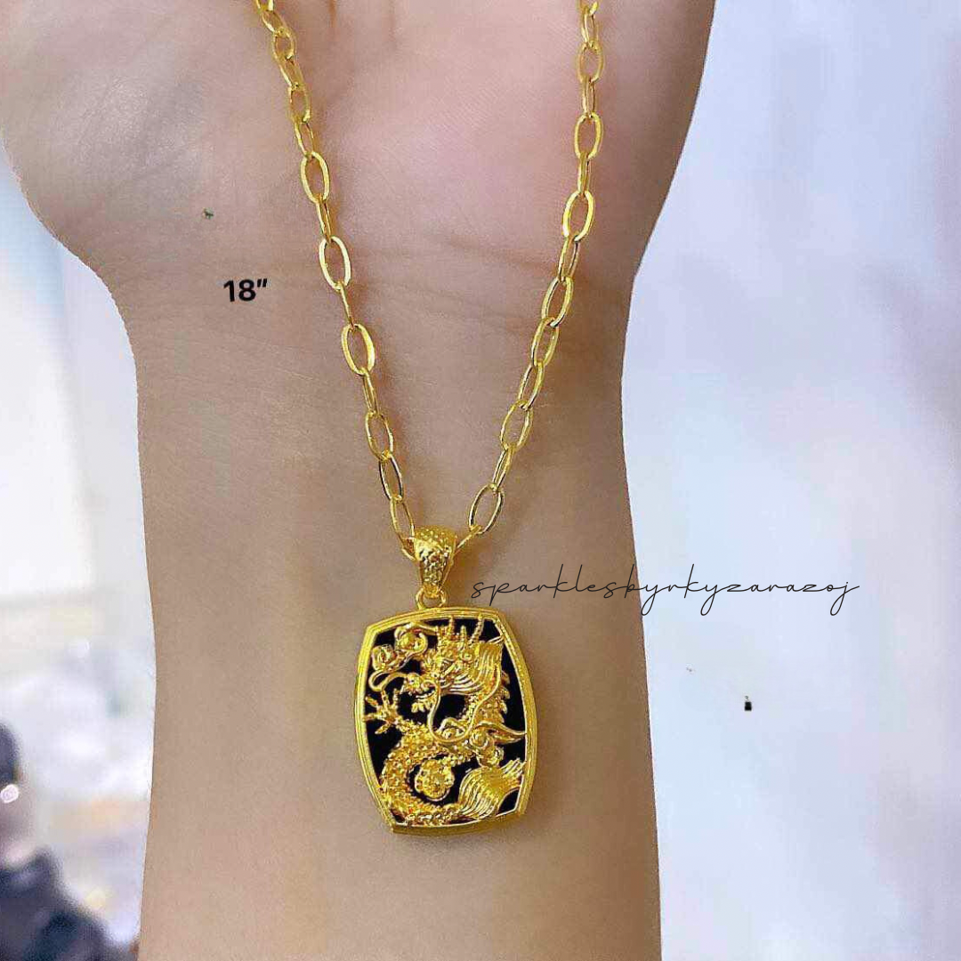 Set Bar Dragon Chain & Pendant Necklace Ampaw 18k Saudi Gold