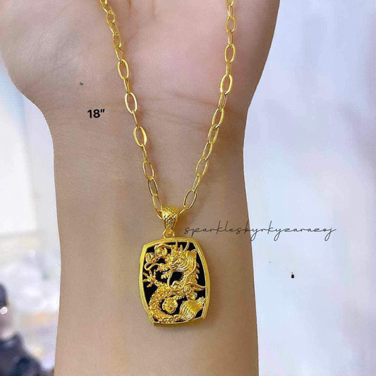 Set Bar Dragon Chain & Pendant Necklace Ampaw 18k Saudi Gold