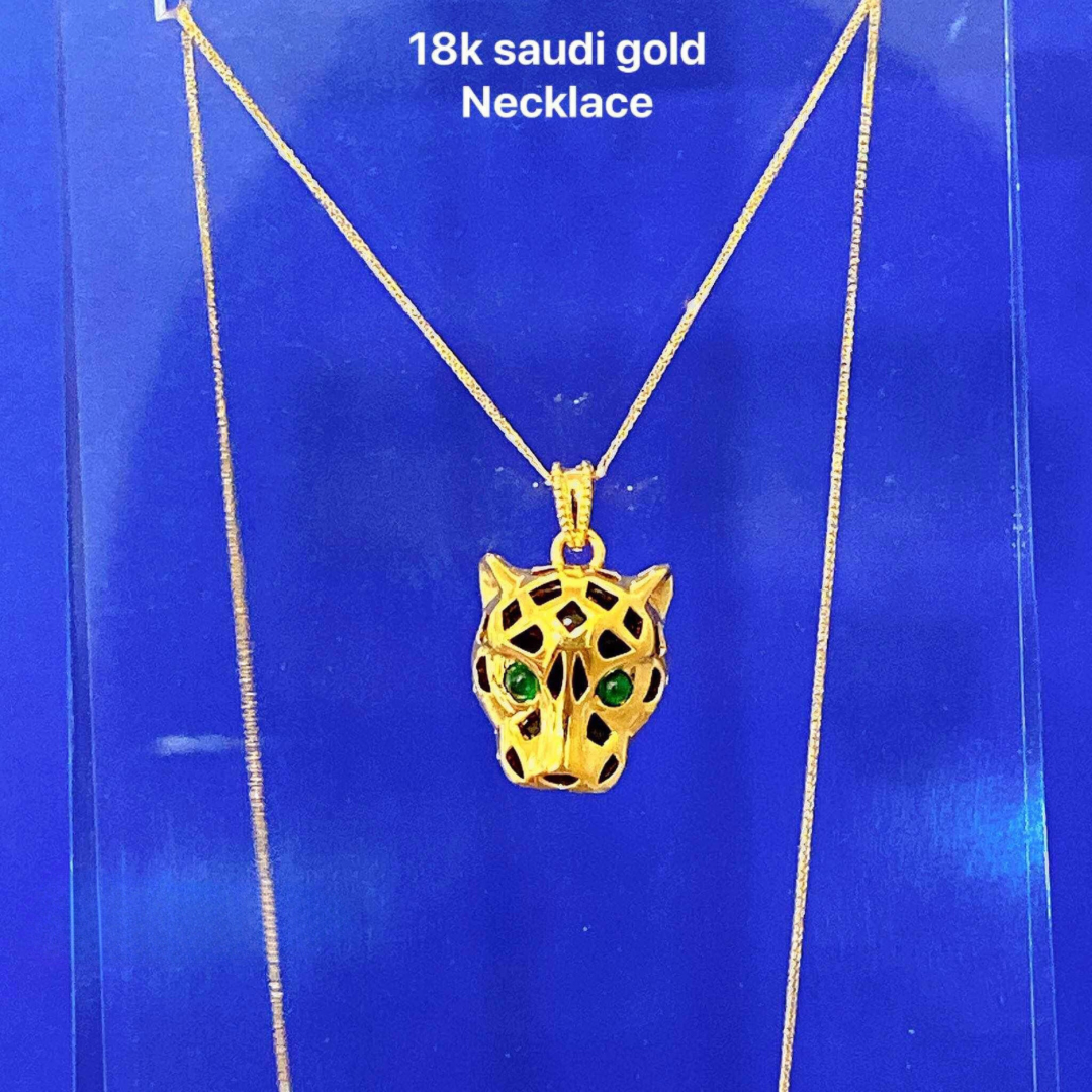 Set Cheetah Head Chain & Pendant Necklace Ampaw 18k Saudi Gold