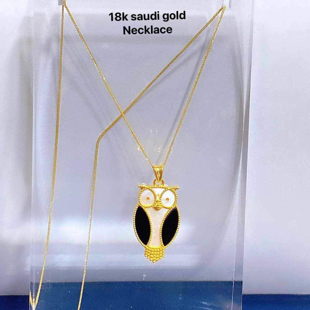 Set Owl Chain & Pendant Necklace Ampaw 18k Saudi Gold