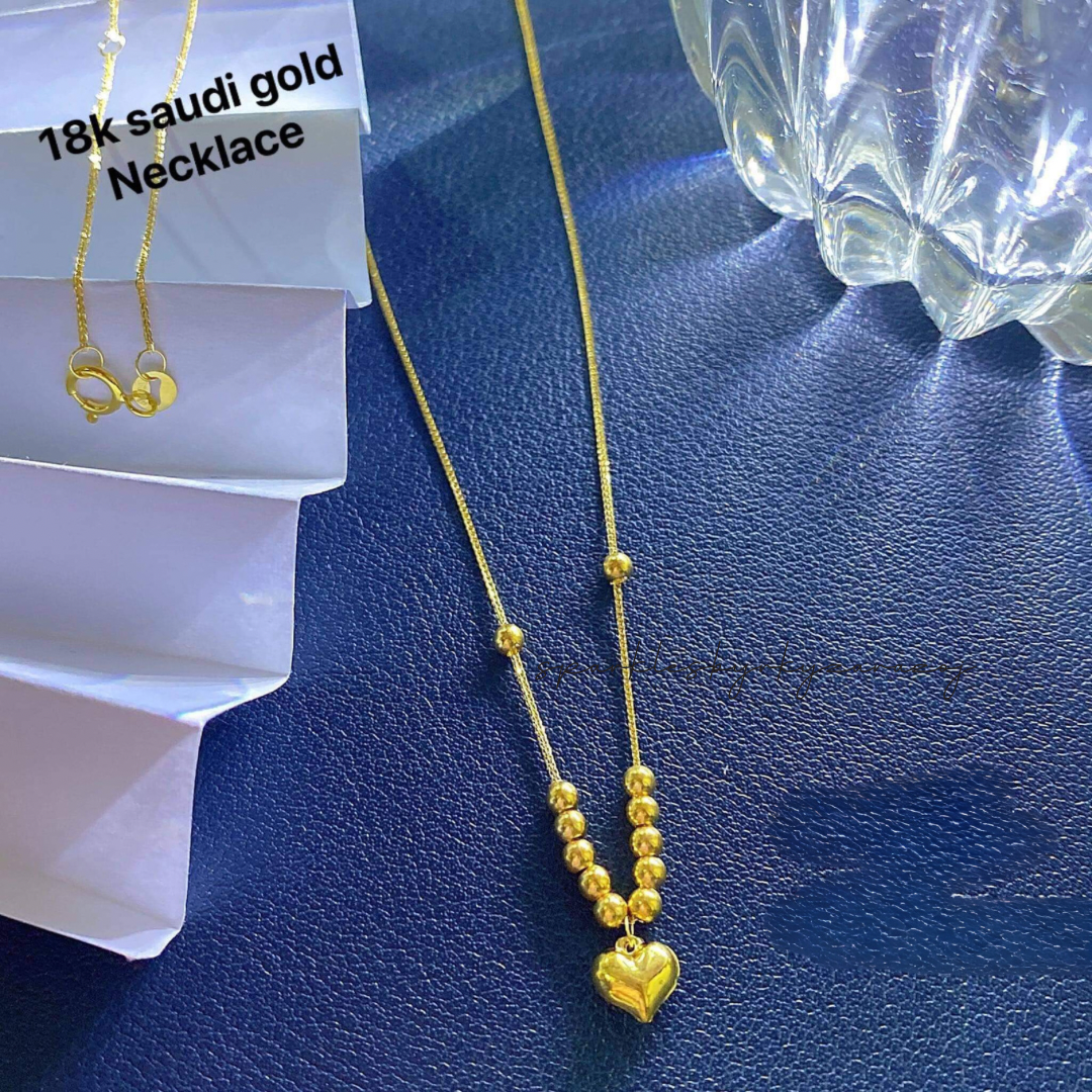 Ball Heart Necklace Solid 18k Saudi Gold