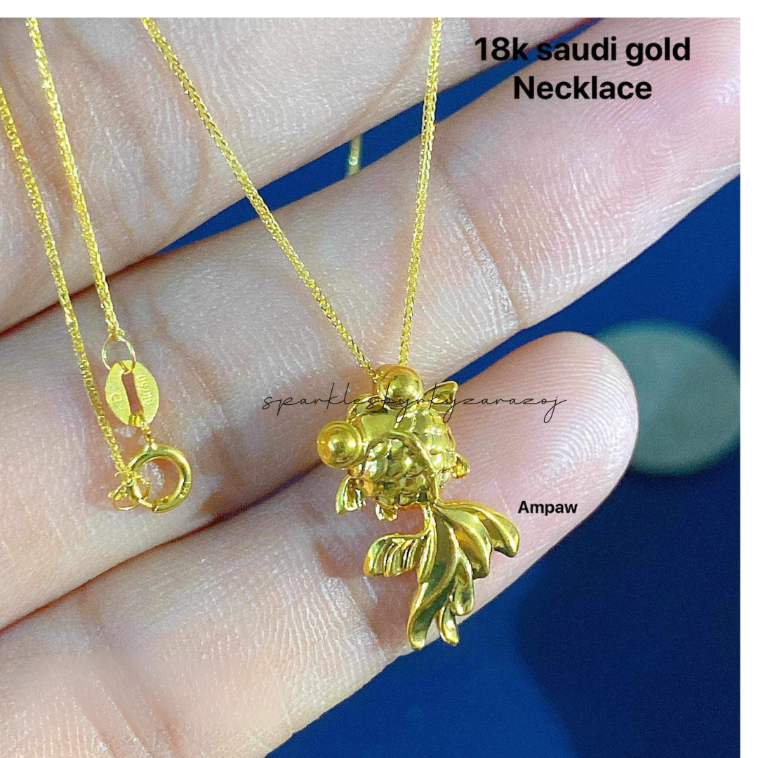 Set Piranha Fish Pendant & Chain Necklace Ampaw 18k Saudi Gold