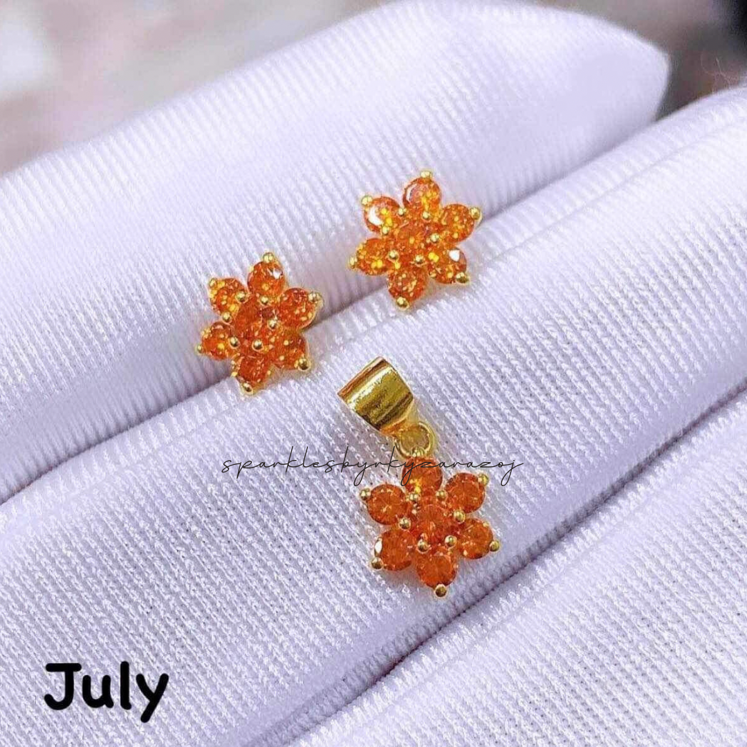 July Birthstone Pendant & Earrings 18k Saudi Gold